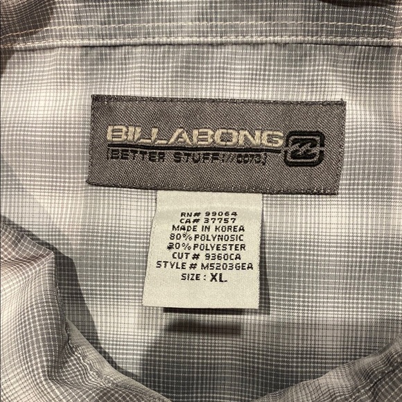 Billabong Gray Gingham Plaid Long Sleeve Button Down Casual Shirt XL - Picture 8 of 11